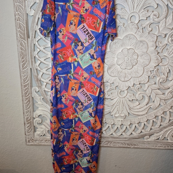 Peppermayo Brazil Print Bright Blue and Orange Bodycon Summer Maxi Dress Size 2 - Picture 10 of 10